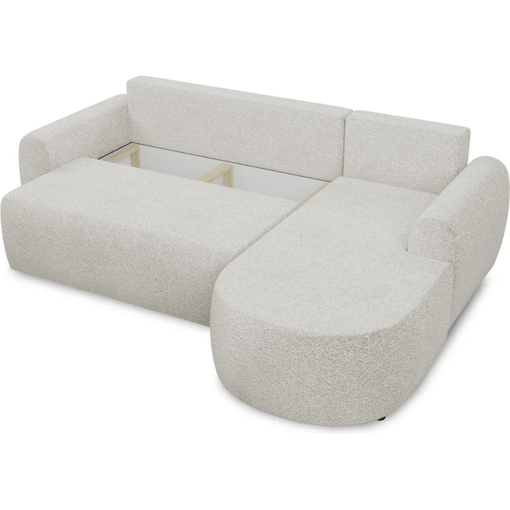 Ecksofa Jazz mit Schlaffunktion und Bettkasten - Bouclé-Stoff - L-Form Couch, Polstersofa, Schlafsofa, Sofagarnitur, Bettsofa (Beige (Coral 65), Ecksofa Rechts) – Bild 4