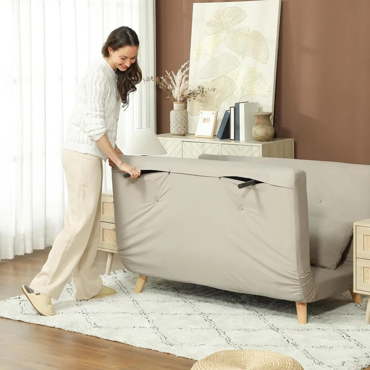 HOMCOM Schlafsofa Schlafsessel, Klappsessel mit Bettfunktion, Klappbarer Relaxsessel in Samtoptik 1 Teile, bis 250 kg belastbar, für Wohnzimmer, Beige – Bild 9