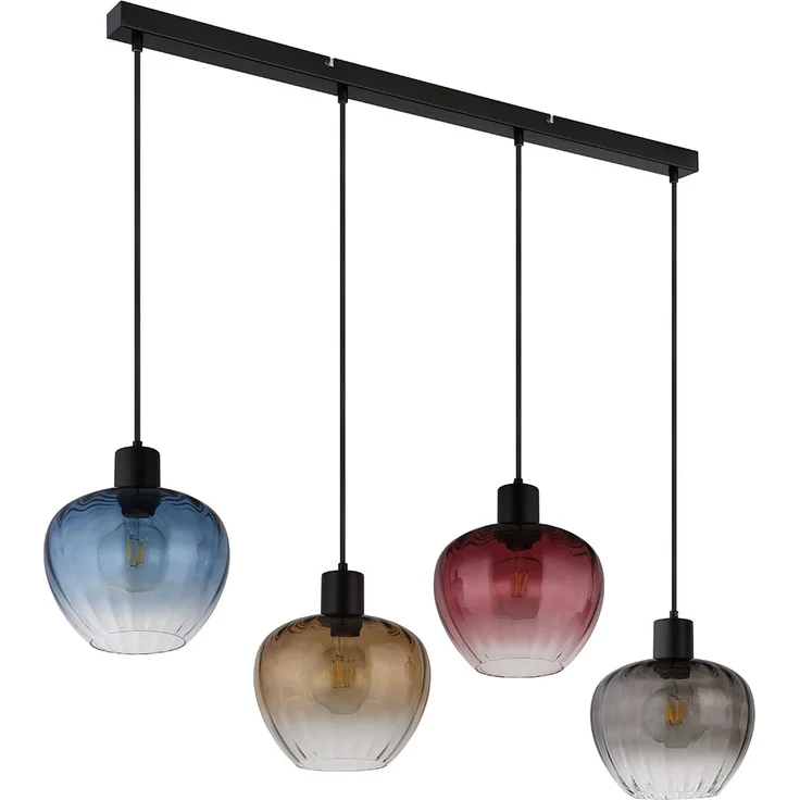 Hängeleuchte, Glas, bunt, Metall, schwarz, Höhe 120 cm – Bild 7