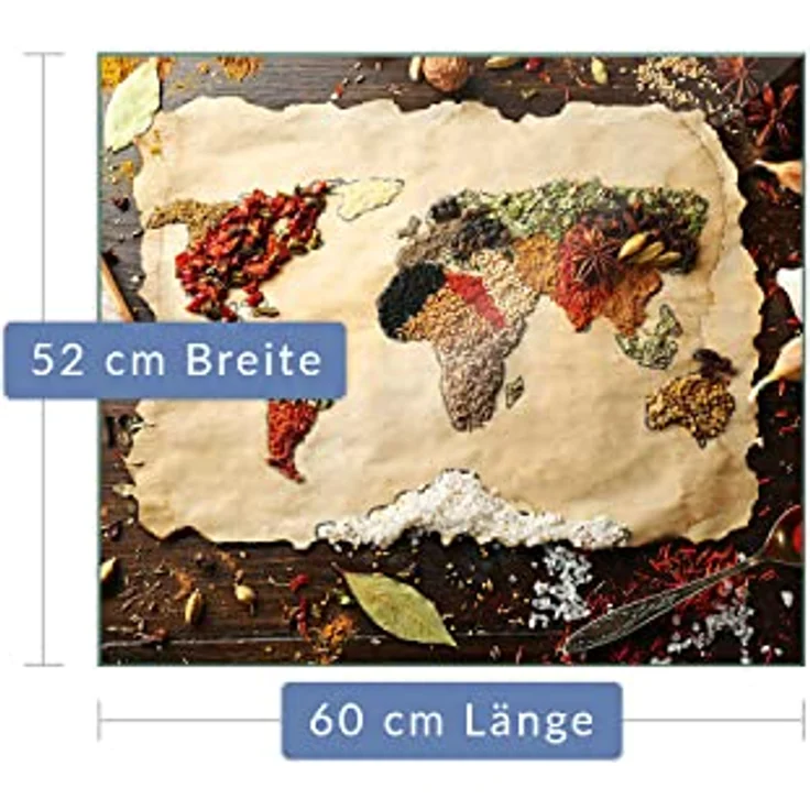 Herdabdeckplatte Abdeckung Ceranfeld Abdeckplatte Schneidebrett 1-Teilig 60x52 Gewürze Weltkarte Beige Spritzschutz Glasplatte Ceranfeldabdeckung Schutz Herdschutz Sicherheitsglas Glasschneidebrett – Bild 2