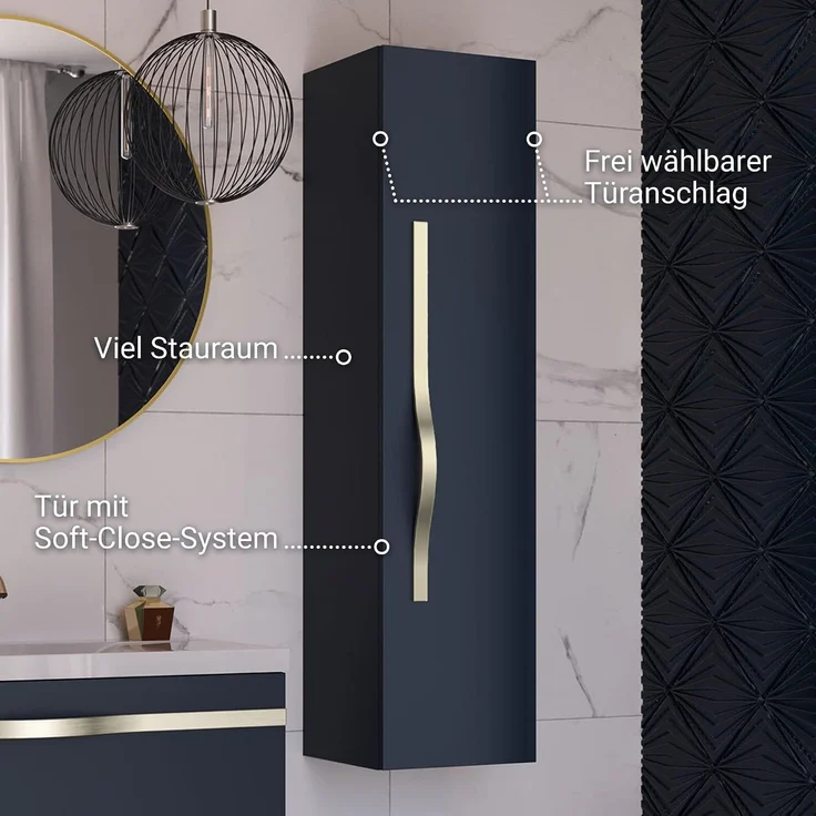 BADEDU FILS Hochschrank 33 cm breit, Blau, Griff Silber – Bild 4