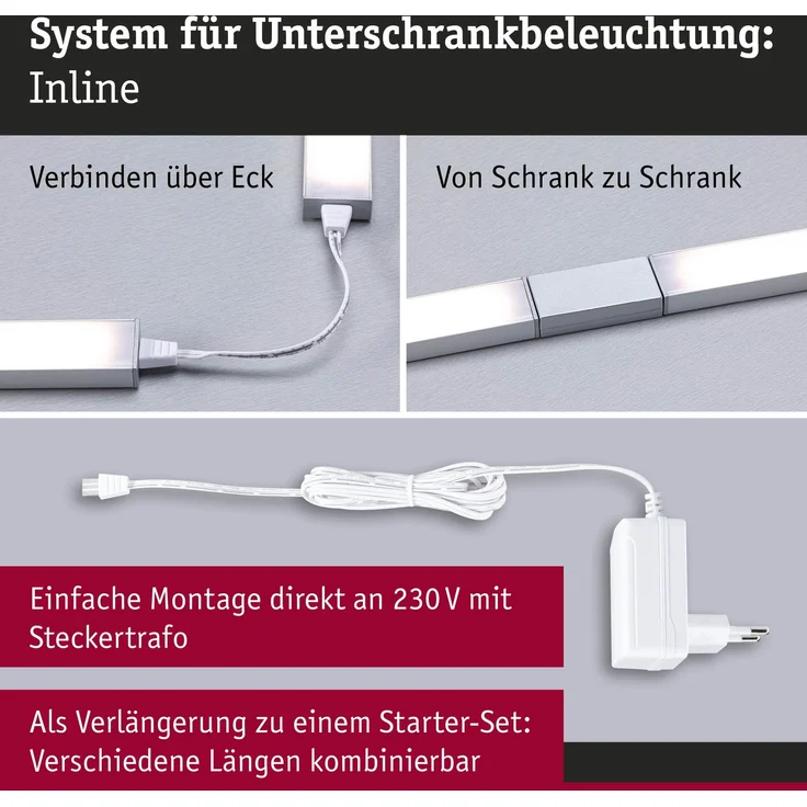 Paulmann 98614 LED Unterschrankleuchte Inline Erweiterung 2er-Set 35cm 3000K dimmbar weiß matt – Bild 3