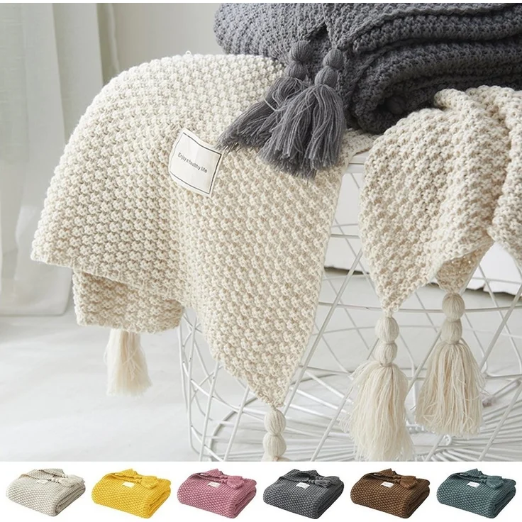 Wohndecke Kuscheldecke Gestrickte Strickdecke,Sofadecke,Tagesdecke, BTTO, Quasten,Weich,Warm,für Bett Sofa und Couch – Bild 5
