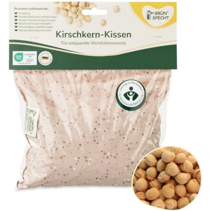 GRÜNSPECHT Kirschkern-Kissen 19 x 19cm, 100% Baumwolle, rosa | Medizinprodukt: Wärmekissen mit Kirschkernfüllung, für Mikrowelle & Backofen - bei Bauchschmerzen I Made in Germany – Bild 1
