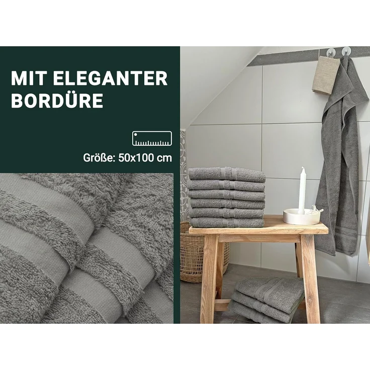 ZOLLNER 10er Set Handtücher, 50x100 cm, 100% Baumwolle, taupe – Bild 4