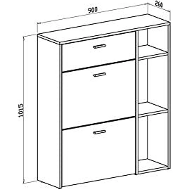 Skraut Home – Schuhschrank – 102 x 90 x 26 cm – Kapazität für 12 Paar Schuhe – 2 Flügeltüren + 1 Schublade – Windmodell – Grau/Eiche-Finish – Bild 4