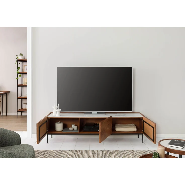 TV-Board Akazie 180 x 40 x 50 natur lackiert / Marmor weiß KARLSTAD #05 – Bild 4