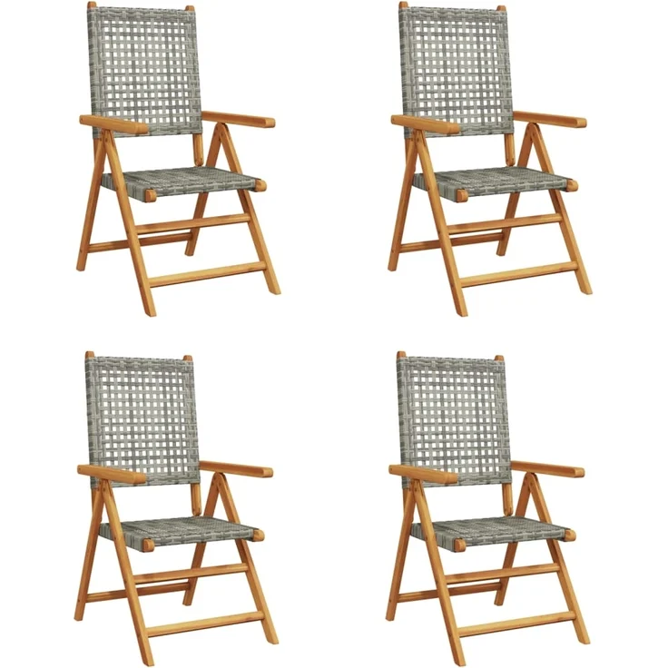 vidaXL Gartenstuhl Verstellbar 4 Stk. Grau Poly Rattan Massivholz 3214523 – Bild 1
