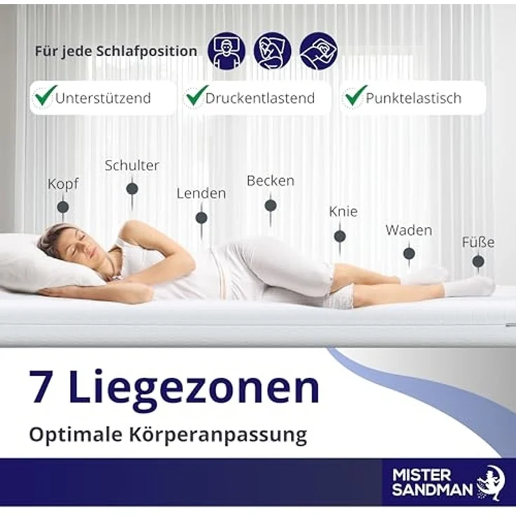Mister Sandman Kaltschaummatratze 200x200 cm, H2/H3, 18 cm Höhe, Orthopädische 7-Zonen Matratze, Rollmatratze mit waschbarem Bezug, für Seiten-, Rücken- und Bauchschläfer – Bild 4