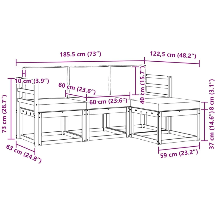 vidaXL Outdoor-Sofagarnitur 4 stk. 3-Sitzer Natur und Creme 3366203 – Bild 8