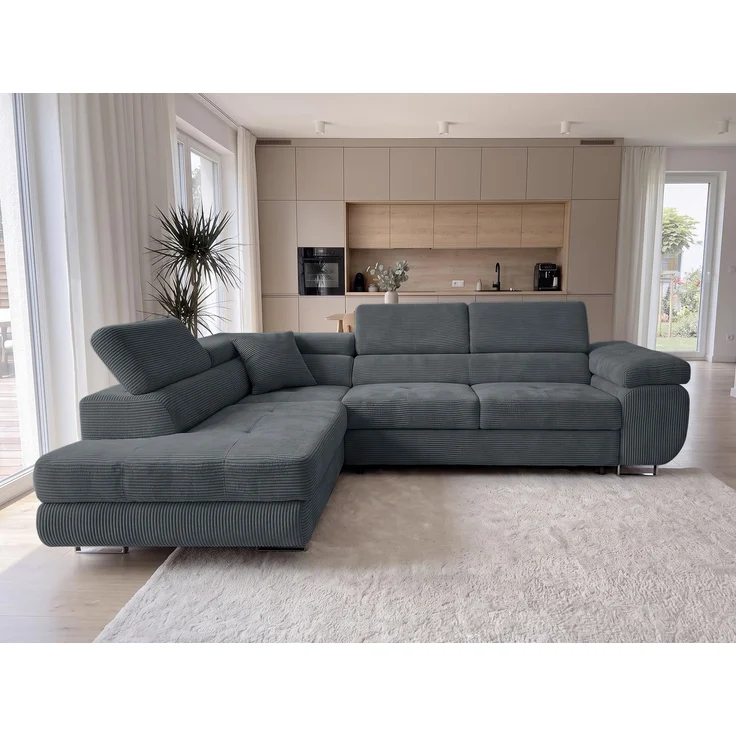 AX LIVING Konak Cord-Schlafsofa L Dunkelgrau 276 cm mit Bettkasten & Kopfstützen – Bild 4