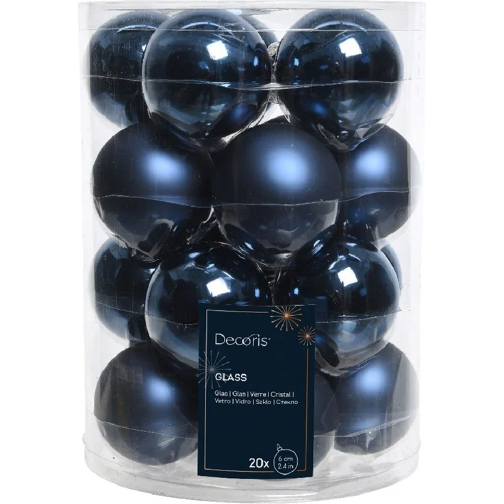 Kaemingk Weihnachtsbaumkugel Weihnachtsbaumkugeln Glas Ø 6 cm 20 Stück blau glanz/matt