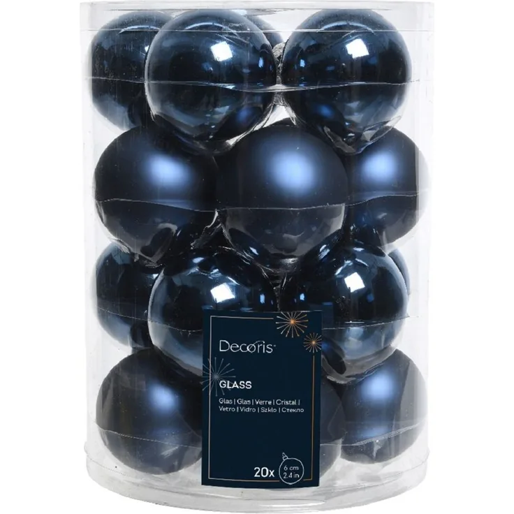 Kaemingk Weihnachtsbaumkugel Weihnachtsbaumkugeln Glas Ø 6 cm 20 Stück blau glanz/matt