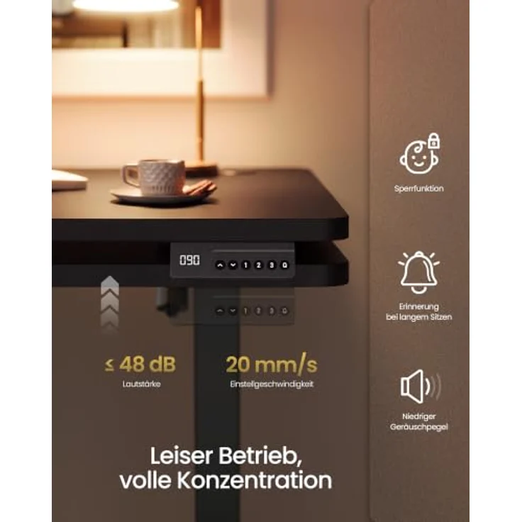 VASAGLE Höhenverstellbarer Schreibtisch, Memory-Funktion mit 4 Höhen | 100 x 60 cm, Stehtisch, Computertisch, Erinnerung bei langem Sitzen, für Büro, Schwarz, BALOK Kollektion LSD310BZ03 – Bild 6