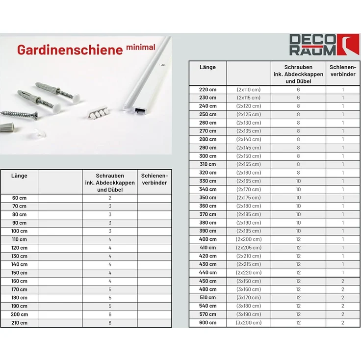 Deco-Raum® Gardinenschiene Minimal | Länge: 350cm | Material: Aluminium | Farbe: Weiß – Bild 3