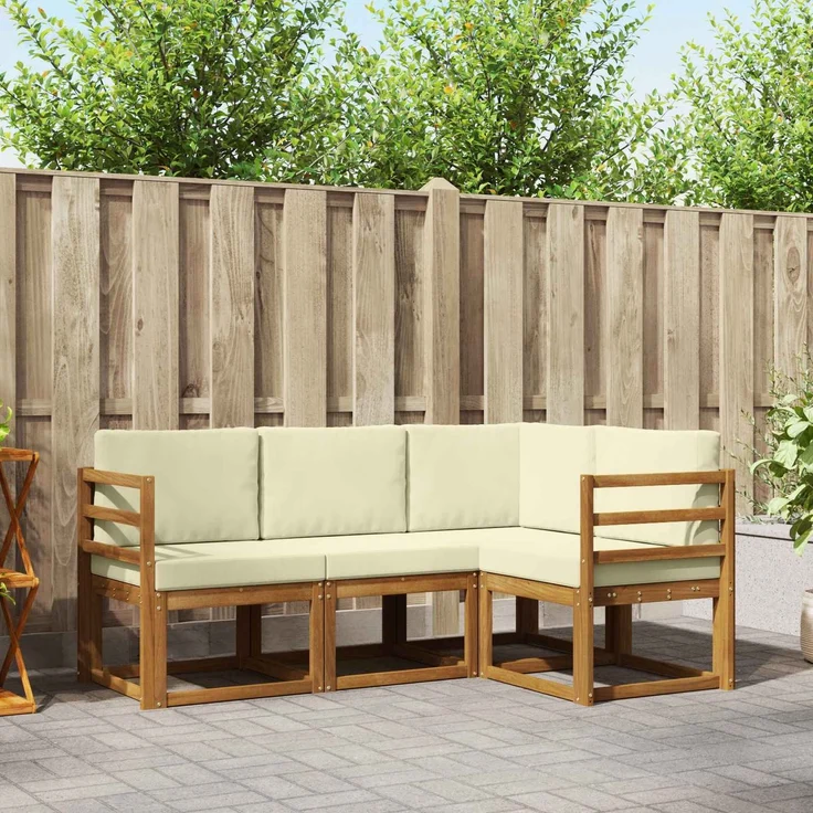 vidaXL Outdoor-Sofagarnitur 4 stk. 4-Sitzer Natur und Creme 3366308 – Bild 1