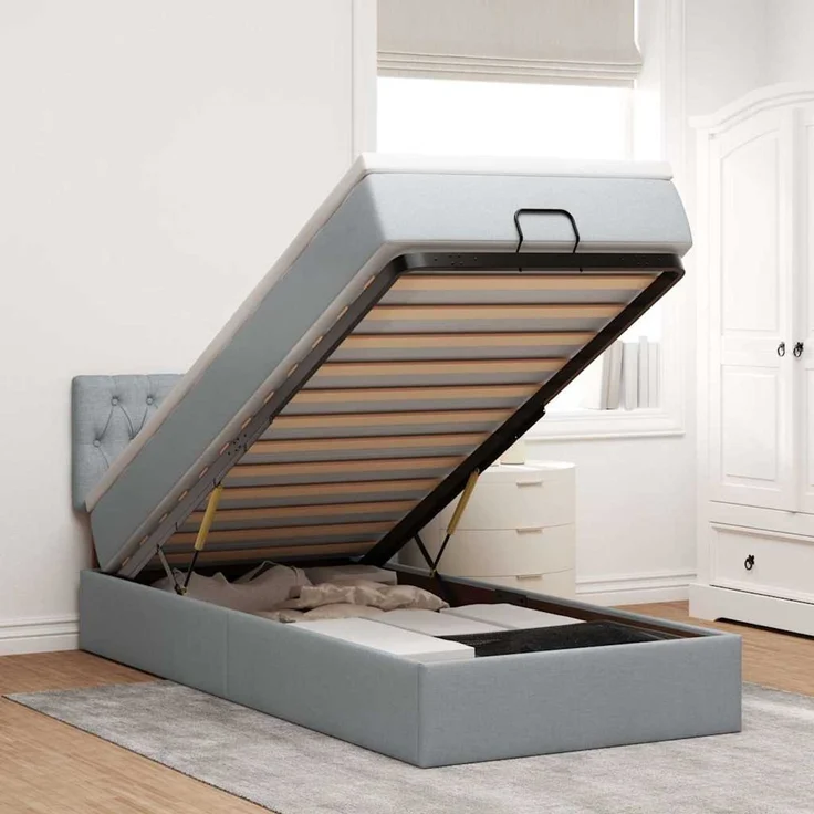 vidaXL Ottomane Bett mit Matratze & LEDs Hellgrau 90x200 cm Stoff 3312360 – Bild 1