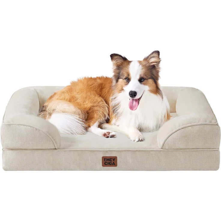 EHEYCIGA Orthopädisches Hundebett Grosse Hunde, Memory Foam, Mittelgroße Hunde, Waschbar, Wasserdicht rutschfest, mit Hohem Rand, Beige – Bild 1