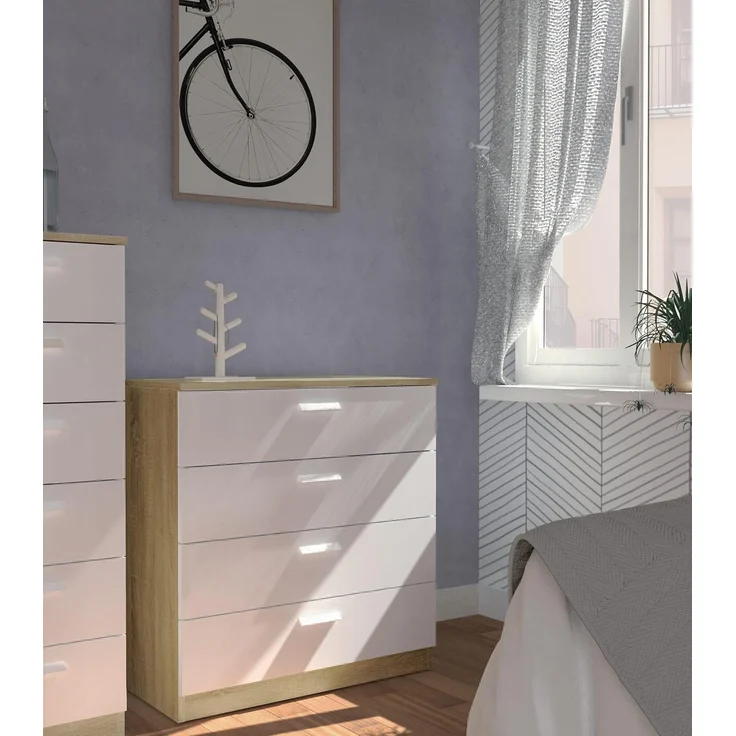 Muebles Pitarch | Kommode 4 Schubladen mit Metallführungen, Schlafzimmerkommode, Weiß und Cambrian Eiche, 78 x 74 x 40 cm (Höhe x Breite x Tiefe), Kollektion Tibet – Bild 2