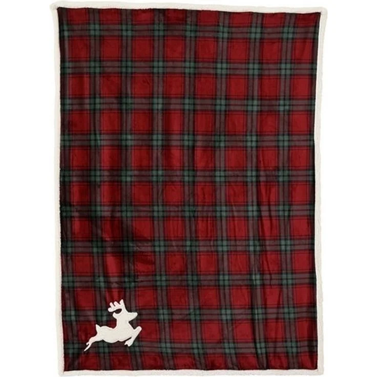 Wohndecke, Kaemingk, Kuscheldecke Fleecedecke 130x170cm kariert mit Hirsch Motiv 1 Stück – Bild 2