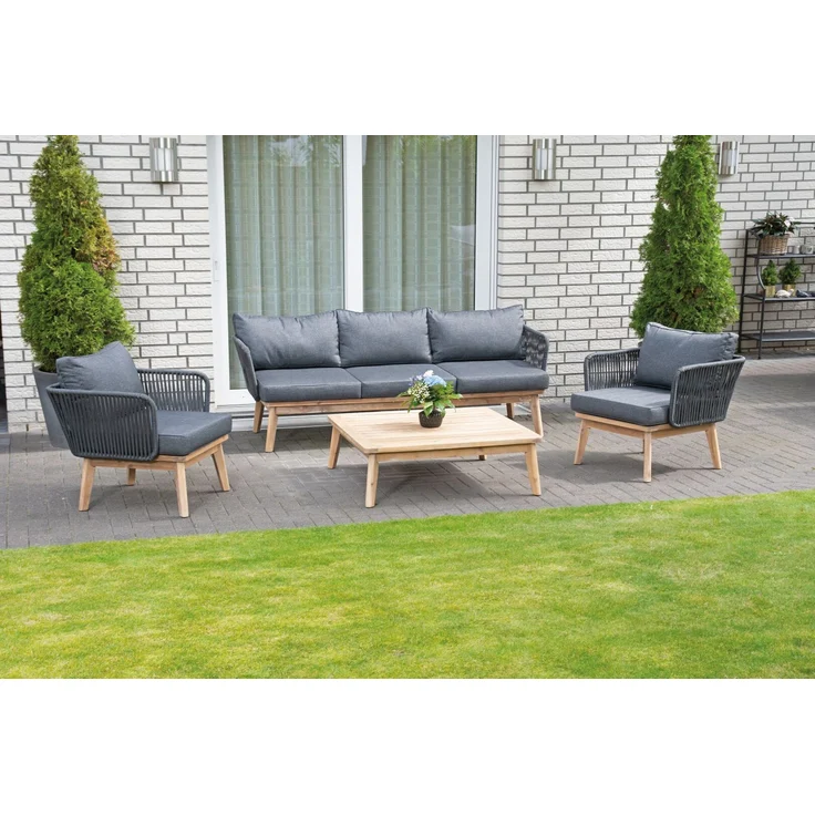 SunnySmart Lounge-Dining-Gruppe Bridgeport Alu/Akazienholz/Polyrope dunkelgrau inkl. Kissen (2 Sesse – Bild 1