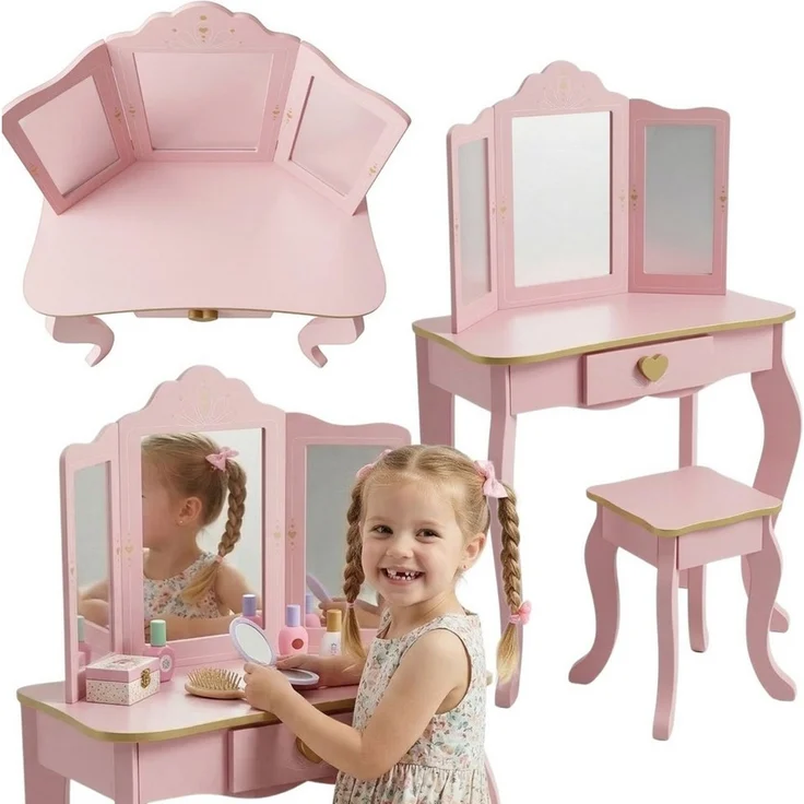 SCENA LIVING Schminktisch Kinderschminktisch REIA, mit Spiegel und Hocker im Set, rosa – Bild 3