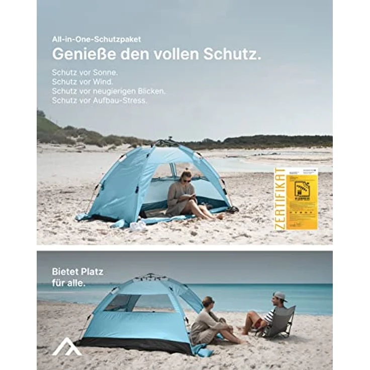 qeedo Quick Palm Strandmuschel mit UV-Schutz (UV80) & kleinem Packmaß - Leichtes Strandzelt für Kinder, Blau – Bild 2