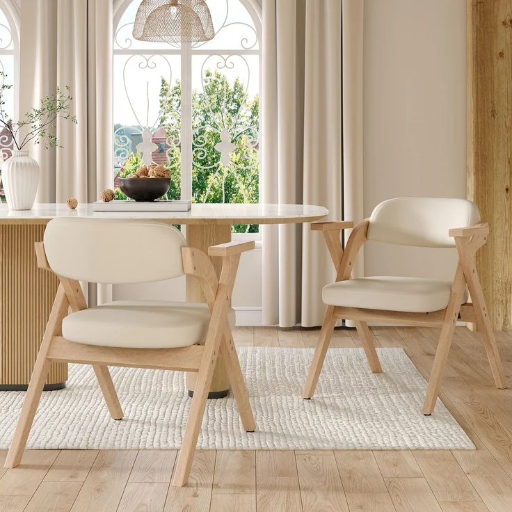4 klappbare Esszimmerstühle, Esszimmerstühle aus Massivholz, bequem und atmungsaktiv, faltbar und verstaubar, geeignet für Esszimmer, Wohnzimmer, Café, moderner Stil, Leinen, Beige--Beige--63.5x66.5x76cm--YOUDENOVA – Bild 7