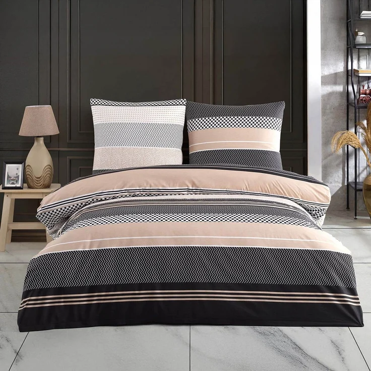 Buymax Bettwäsche Zigo, Renforcé, 4 teilig, Bettbezug-Set 135x200 cm 100% Baumwolle mit Reißverschluss, Streifen – Bild 1