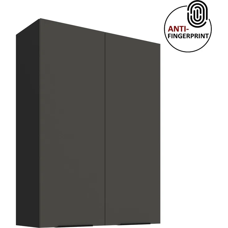 Küchen Hängeschrank 80 cm - Höhe 90 cm ARIA Graphite ultra matt + Schwarz matt, hochwertige Fronten mit Anti Fingerprint Beschichtung Küchenzeile Küchenblock