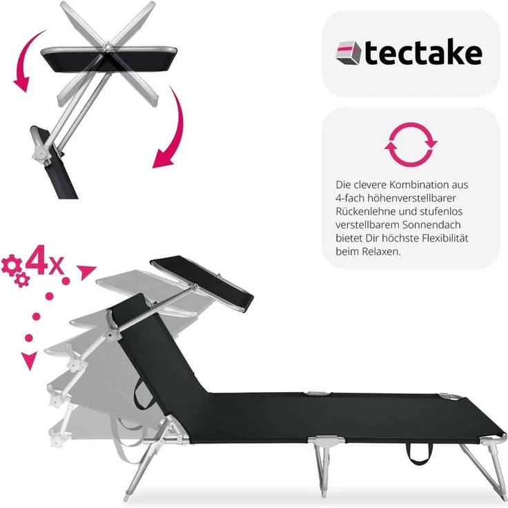 tectake Gartenliege Sonnenliege 4-stufig, 1, 1 St, 1tlg, klappbar – Bild 3