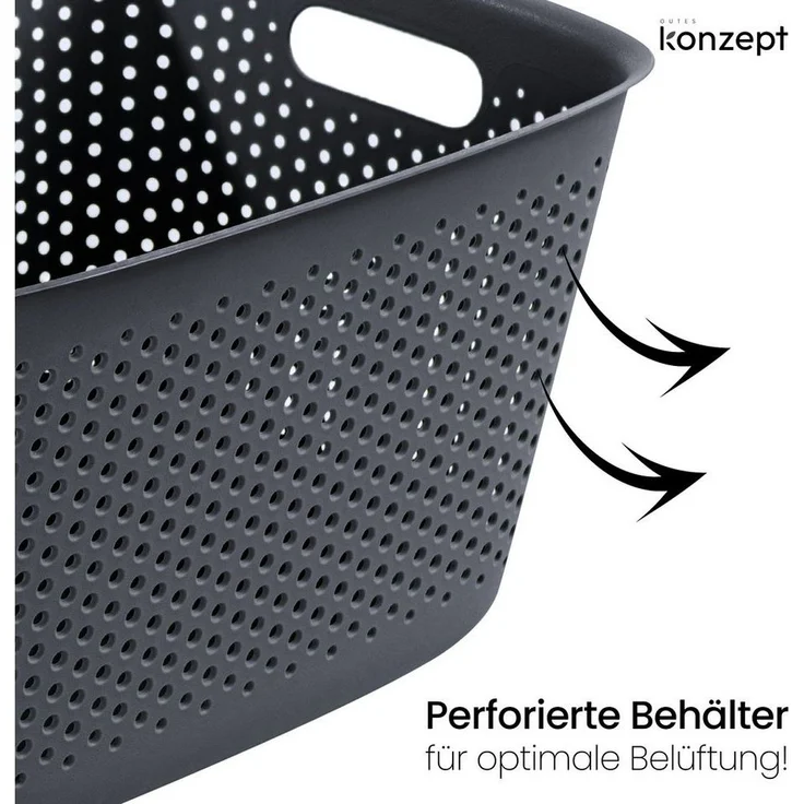 KONZEPT Aufbewahrungsbox mit Griffen 17L perforiert 39 x 29 x 22 cm Kunststoffbox, für Schrank, Regale, Büro, Bad oder Kinderzimmer – Bild 2