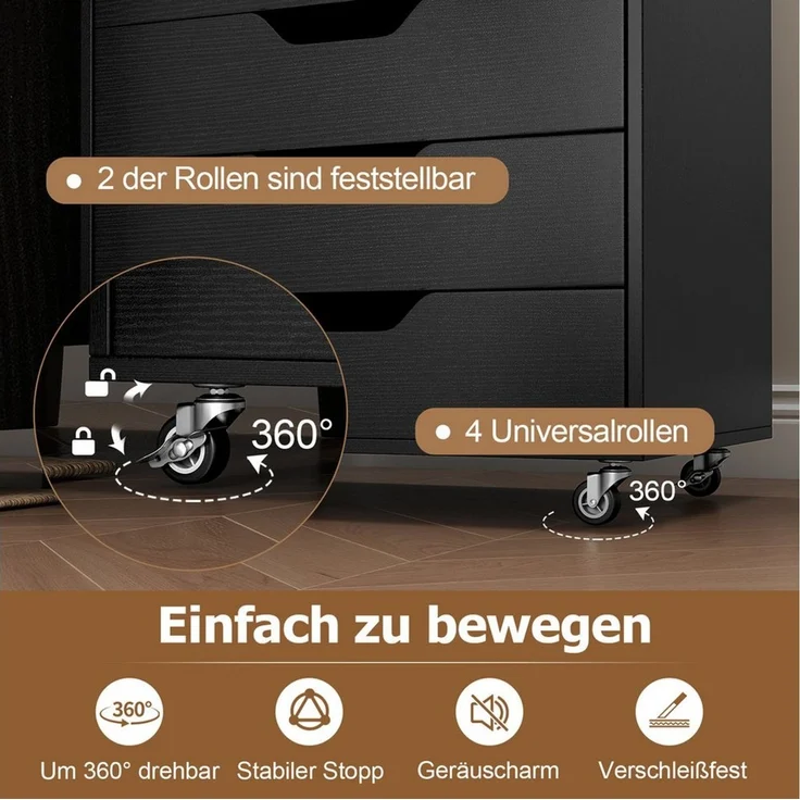 COSTWAY Rollcontainer, mit 7 Schubladen Aktenschrank mit Rädern – Bild 3