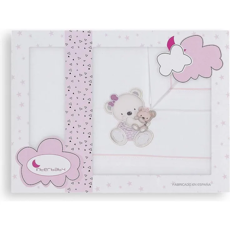 INTERBABY · Bettwäsche-Set für Kinderbett, OSITA COLUMPIO Weiß rosa · 100% Baumwolle · 3-teilig Bettlaken Winter für babys