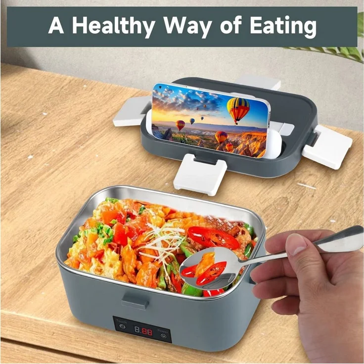 Athlix Elektrische Lunchbox 2L Elektrische Lunchbox, 80W Schnellheizung für Auto & Zuhause, Herausnehmbarer Edelstahl-Innenbehälter,Tragegriff und Isoliertasche – Bild 3