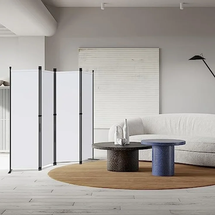 Angel Living Paravent Faltbarer Sichtschutz und Raumteiler aus Stahl/Polyester 224*165 cm (4 St), gebogene Stützfüße, B-förmige Verbindungsschnallen – Bild 7
