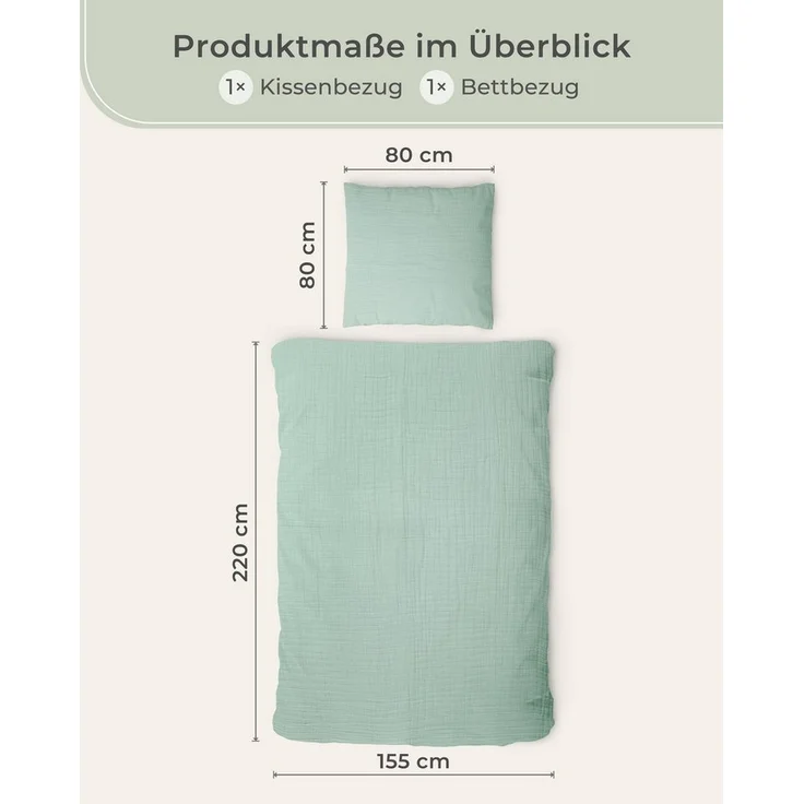 Laynenburg Bettwäsche Musselin aus 100% Baumwolle in 135x200 oder 155x220 cm, atmungsaktiv & bügelfrei – 3 lagig mit Reißverschluss & Haltebändern – Bild 2