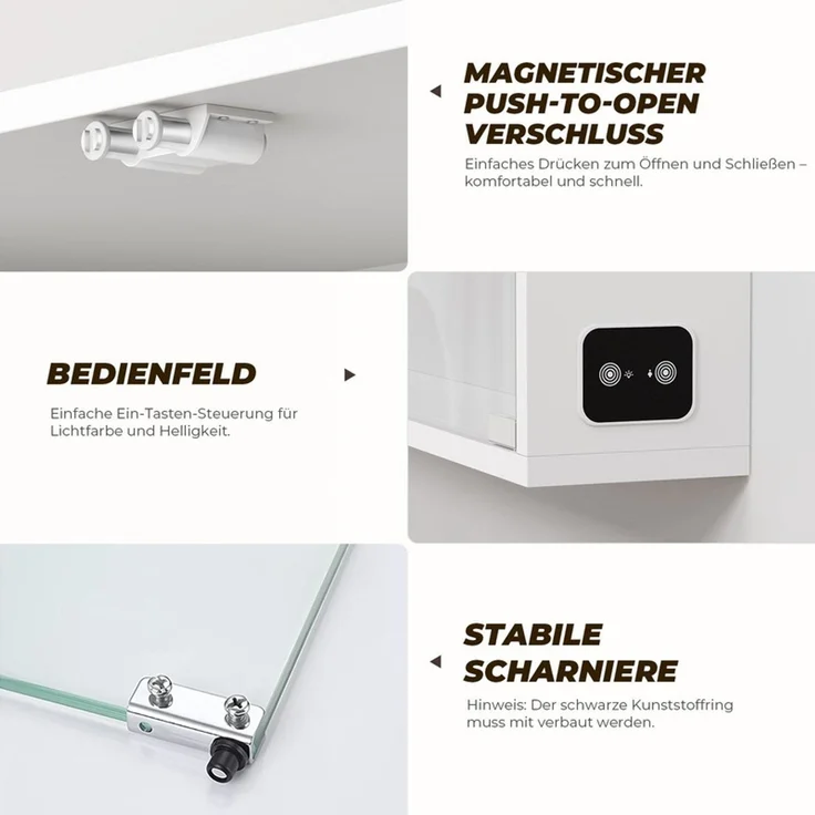 Hängevitrine 60x12x80 cm, Wandvitrine mit 6 verstellbaren Glasböden, LED-Beleuchtung und Sensor, Weiß – Bild 9