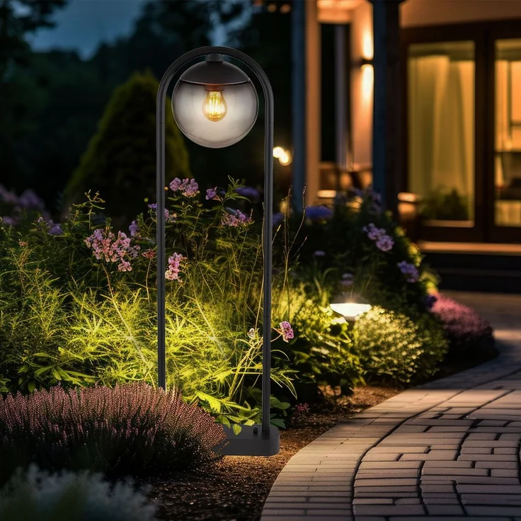 Stehleuchte, Glaskugel, schwarz, rauch, IP44, H 100 cm – Bild 3