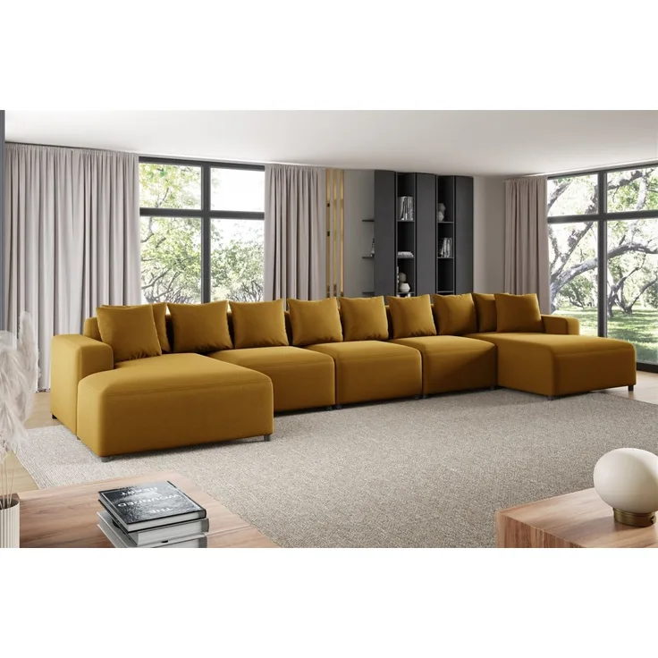 Wohnlandschaft Sofa U-Form Designersofa MEGAN XL in Stoff Salvador Honiggelb