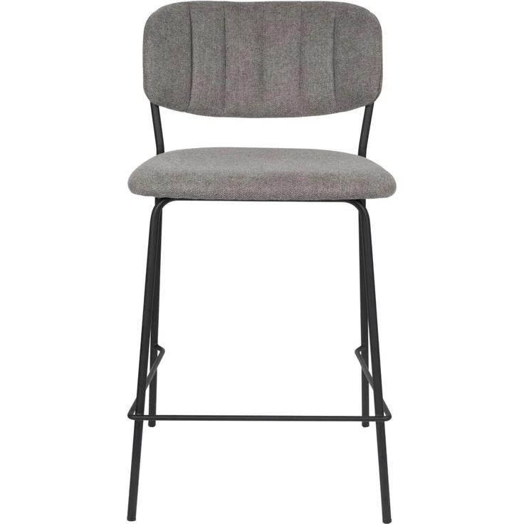 Barhocker Jolien im 2er-Set, Theken- und Küchenhocker mit gepolstertem Sitz aus 100% Stoff in Grau und schwarzem Metallgestell, Sitzhöhe 65 cm – Bild 2