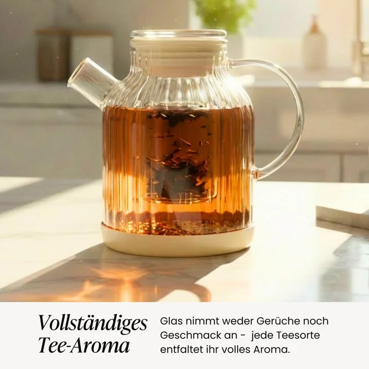 Zoha Teekanne Glasteekanne mit Sieb 1,5 Liter - Hitzebeständiger Teebereiter, Premium Borosilikatglas mit Siebeinsatz – Bild 2