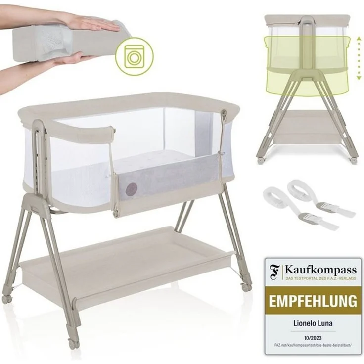 lionelo Baby-Reisebett LUNA, 2in14 Rädern mit Bremse6-stufige Höhenverstellung – Bild 4