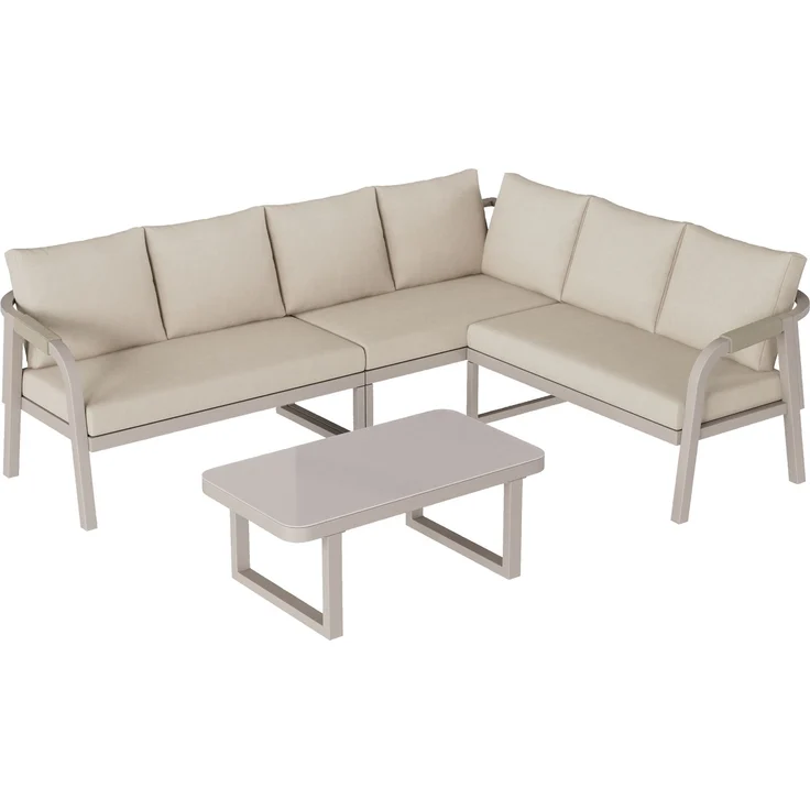 Merax Gartenmöbel-Set 6 Sitzer, Gartenlounge-Set Gartensofa mit Kissen und Tisch, Gartengarnitur Sofagarnitur Geflochten, Beige – Bild 9