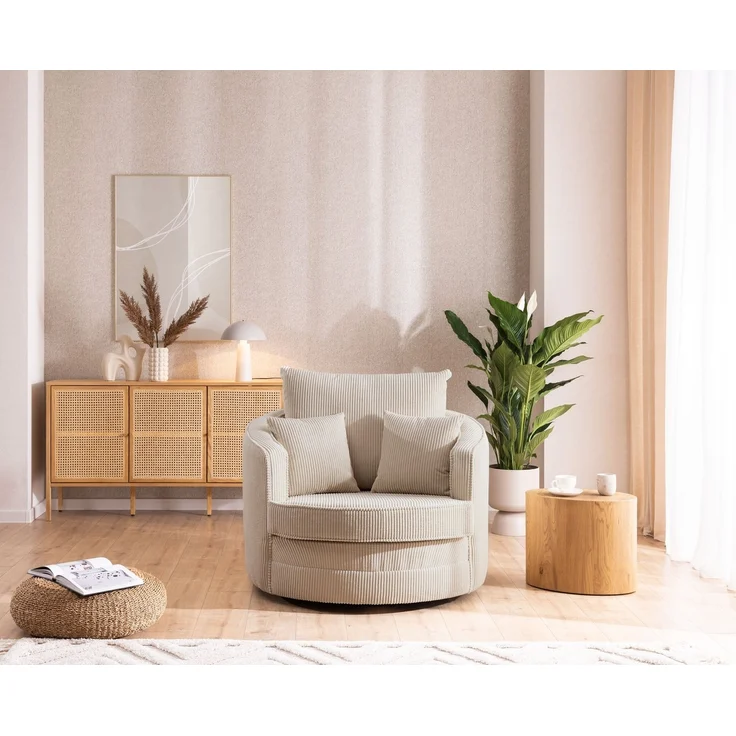 S-Style Möbel Drehsessel Ted Love Seat XXL 360 Grad drehbar aus Cord-Stoff, mit Wellenfederung – Bild 3