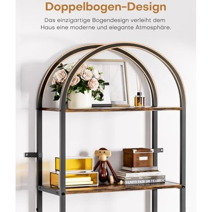 Yorbay Bücherregal 5 Ebenen, Standregal mit Schrank, Bogenförmiges Aufbewahrungsregal, 60x28x177cm, für Wohnzimmer, Schlafzimmer, Arbeitszimmer & Bad – Bild 5