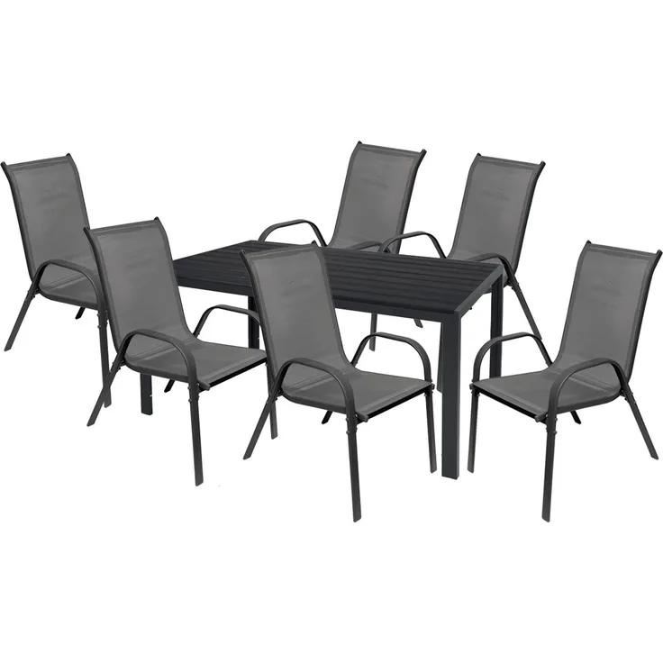 Gartengarnitur Sitzgarnitur 7-tlg. 150x80cm Non-Wood Anthrazit/Schwarz