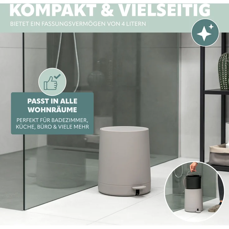 Bad-Accessoires Set TESERO 2tlg. bestehend aus 1x WC-Garnitur, 1x Kosmetikeimer aus Kunststoff in Taupe – Bild 3