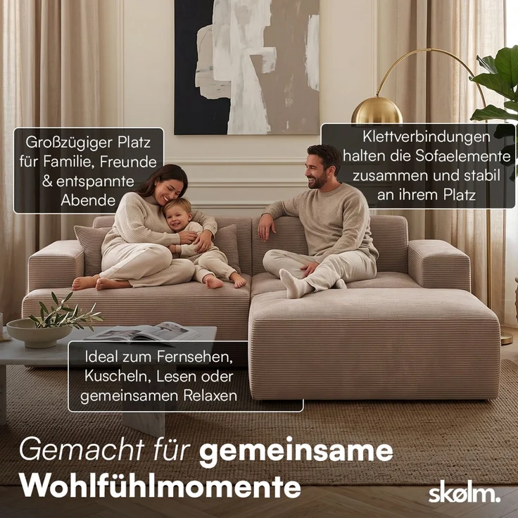 skølm 'Freki' Cloud Sofa 2 Sitzer mit Hocker, Vollschaumcouch mit Federkern und Vakuum-Kompression, kein Aufbau erforderlich, mit 2 Kissen, Cord taupe – Bild 4
