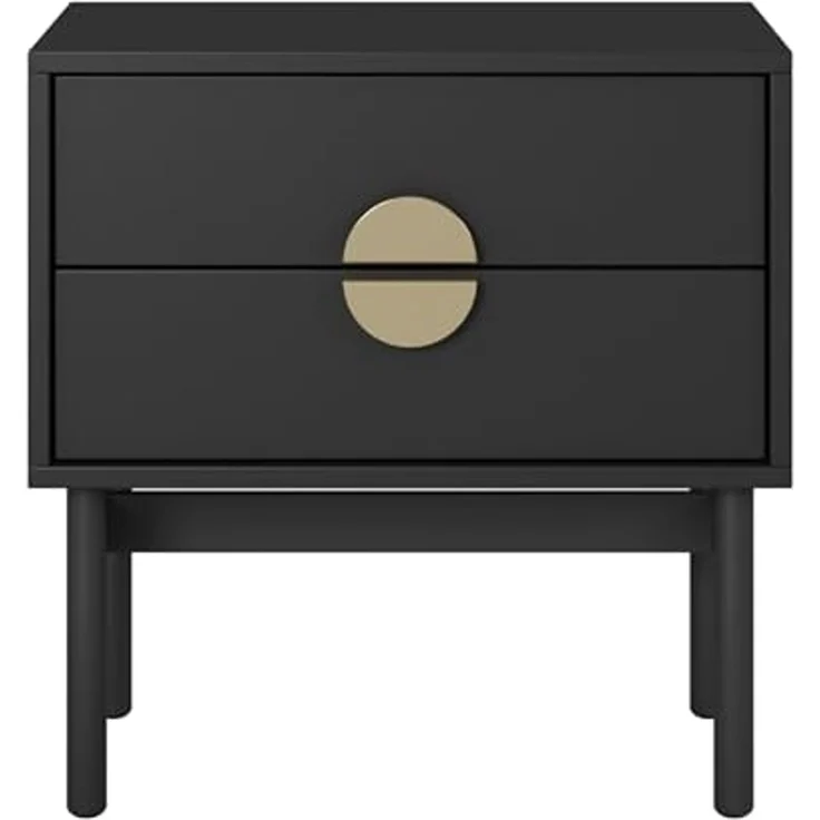 Selsey Nachttisch Beistellschrank Beistelltisch Nachtschrank 55 cm Mit 2 Schubladen Schwarz Stahlrahmen Stoon – Bild 4